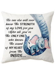 KISJO Mother Baby Elephant Pillow Cover front view enhances cozy living room decor.