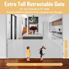 KISKIZ 76-inch wide retractable gate extended across a living space