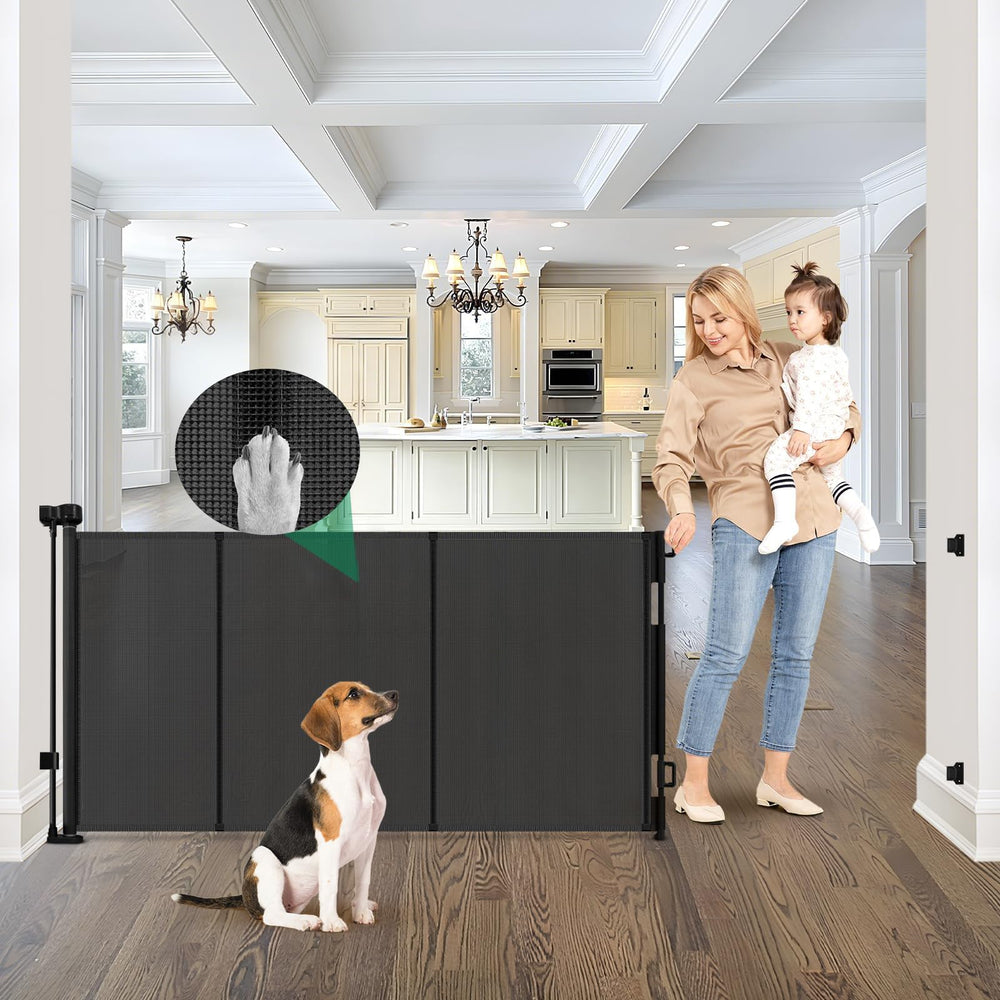KISKIZ reinforced 85in gate extended offers sturdy barrier to prevent crawling underneath.