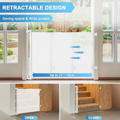 KISKIZ retractable baby gate soft mesh close-up reduces impact risk during play.