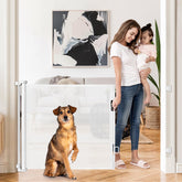 KISKIZ retractable gate 55-wide mesh in doorway provides safe barrier for kids and pets
