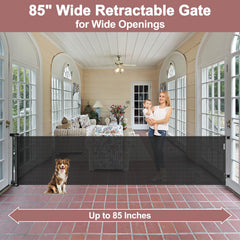 KISKIZ retractable gate extended for porch use with easy access