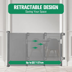 KISKIZ retractable gate neatly retracted for compact storage in stair or hallway