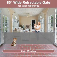KISKIZ retractable gate across a wide opening with sturdy mesh for safety.
