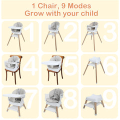 Kisuplus wooden high chair gray legs provides stable support during meals.