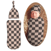 KiuLoam coffee brown checkered swaddle blanket offers soft warmth for newborn comfort