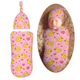 KiuLoam pink yellow heart duck swaddle set for soothing newborn sleep.