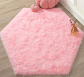 KIXINWA Pink Hexagon Princess Rug top view highlights cozy plush texture for soft play