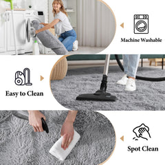 KIXINWA hex-design round rug in grey adds modern style and comfort