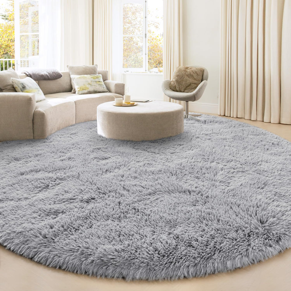KIXINWA round rug soft-pile grey for cozy feet and warmth