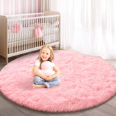 KIXINWA Round Rug pink soft surface provides gentle cushion for kids' play