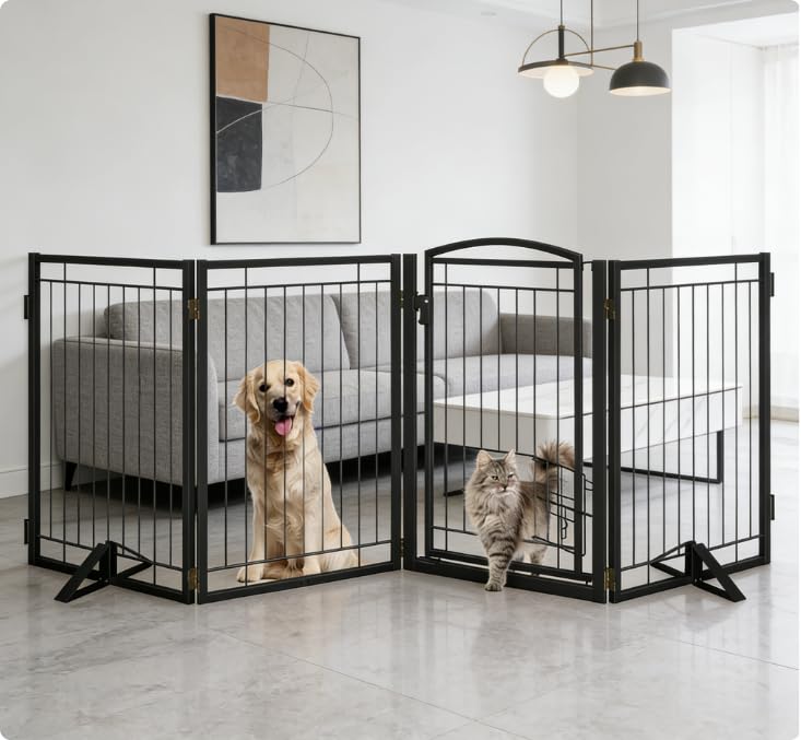 Klarana dog gate 4-panel 32 tall foldable shows barrier for wide openings