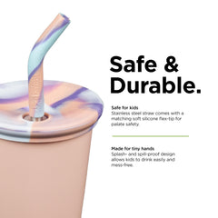 Klean Kanteen Kid's Cup Peach Parfait with straw lid reveals splash-proof feature
