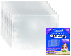 Klean Kids clear placemats protect dining tables with disposable convenience.
