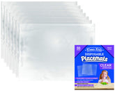 Klean Kids clear placemats on a plane tray offer mess-free travel dining.