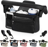 KLERICER baby stroller organizer front view showing wide pockets for essentials.