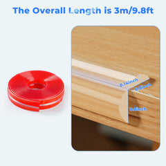 Kloejaa clear corner protector around a sharp furniture corner reduces bump injuries during play.