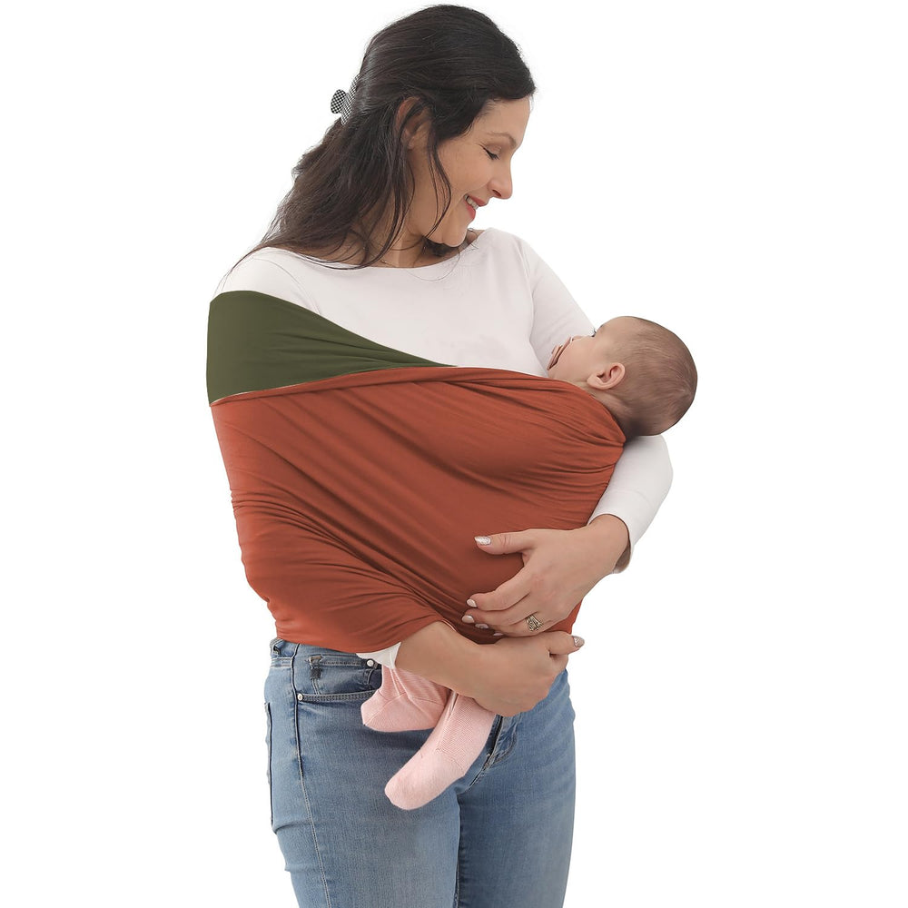 Kloovete baby wrap copper-olive fabric close-up shows soft breathable material for cozy snuggles.