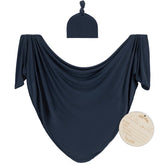 Kloovete large jersey swaddle blanket in navy, showcasing generous 47x47 size for versatile wrapping