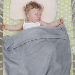 KMUSET grey in crib scene demonstrates safe cozy small blanket for bedtime.