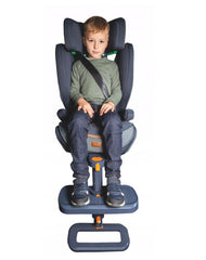 KneeGuard Kids footrest attached in-car for secure long trips and comfortable leg positioning.