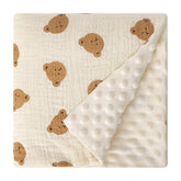 Knirose cotton muslin front fluffy-back swaddle pattern closeup shows breathable two-layer design