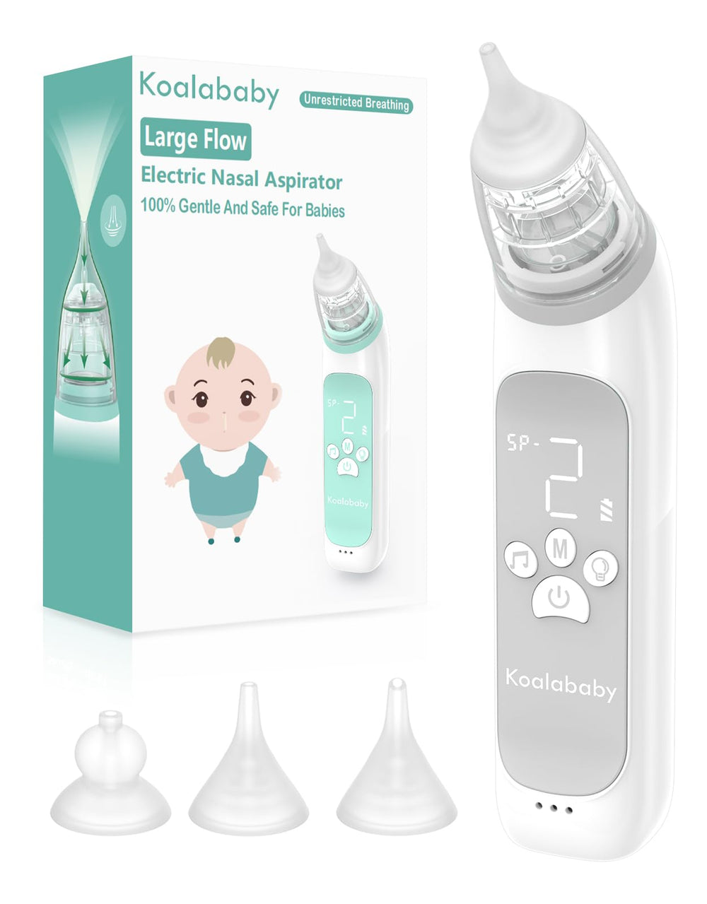 Koalababy nasal aspirator front view highlights compact design for home or travel use.