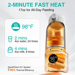 Koalababy Portable Bottle Warmer heating test demonstrates rapid warm from 78°F to 98°F in minutes