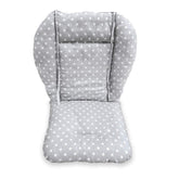 Kocpudu high chair cushion in gray stars pattern offers soft seating.