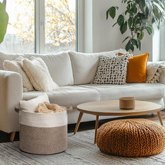 Kodomoore Blanket Basket side view highlights sturdy handles for easy transport.