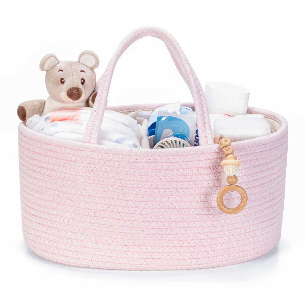 Kodomoore diaper caddy front view shows accessible space for diapers and wipes