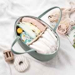 Kodomoore diaper caddy handles close-up for portable, room-to-room organization.