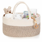 Kodomoore diaper caddy outer view shows easy access to diapers and wipes.