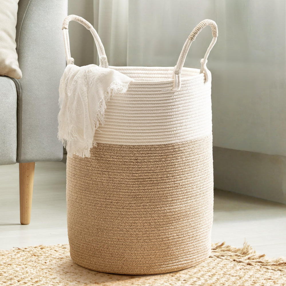 Kodomoore laundry basket weave close-up shows durable cotton rope for stylish storage.