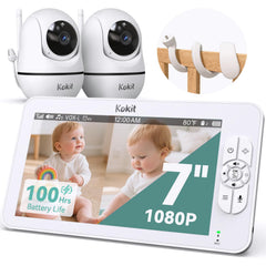 Kokit 7 inch split screen monitor shows two baby cameras for twins