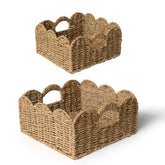 KOKODO Set 2 large scalloped storage baskets shown for organized living room storage