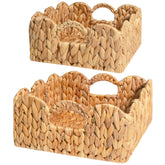 KOKODO Set of 2 scallop woven baskets small on shelf for tidy toy storage