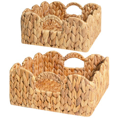 KOKODO Set of 2 scallop woven baskets small on shelf for tidy toy storage