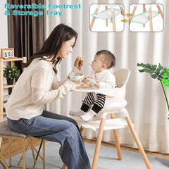 Komcot High Chair double-tray-upper-lower enables easy meals and play, effortless cleaning.