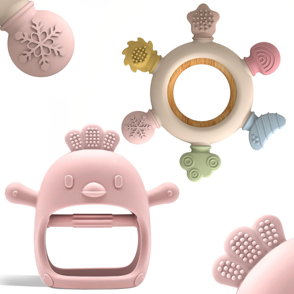 Komfy LilLove chick-teether-hand gently soothes gums for tiny hands