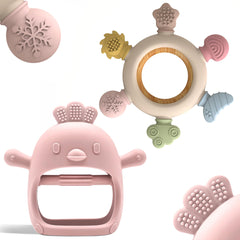 Komfy LilLove chick-teether-hand gently soothes gums for tiny hands