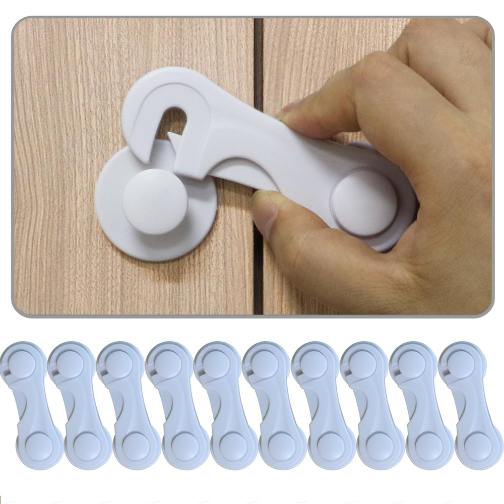 KongNai child-proof cabinet locks on a cupboard door for tool-free child safety.