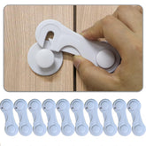 KongNai child-proof cabinet locks on a cupboard door for tool-free child safety.