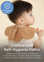 Konny Baby Bibs brown check pattern close-up illustrates durable washable design for messy meals.