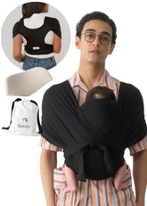 Konny Baby Carrier Flex SoftBreeze worn with head support for easy on-the-go comfort.