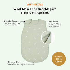 Konny Sleep Sack worn by baby in sleeping vest demonstrates easy-on design.
