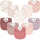 Konssy 10-pack muslin bibs, packaged for gifting and easy baby care.