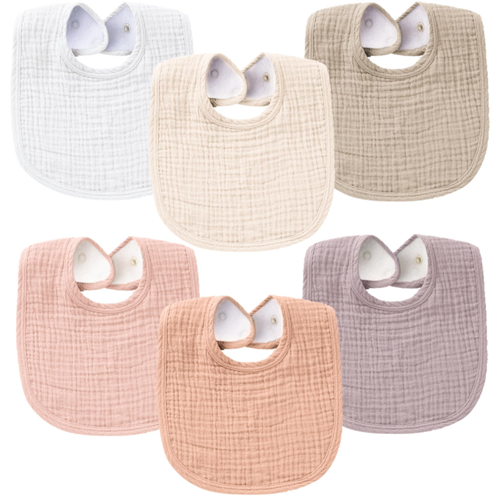 Konssy 6-pack muslin baby bibs front view demonstrates soft cotton absorbency for drool
