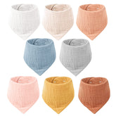 Konssy 8-pack muslin bibs with absorbent, soft fabric for drool control.