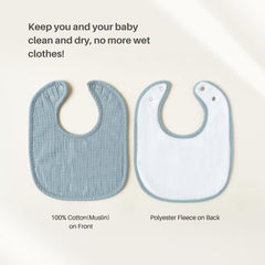 Konssy bibs adjustable snaps enable a secure fit as baby grows.